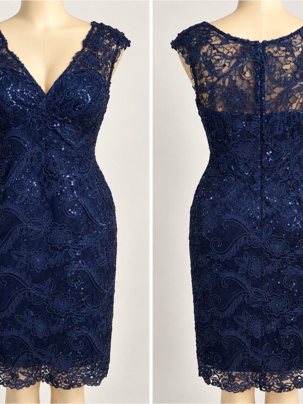 16563 Ignite Evenings Navy blu Lace Sequin Cocktail Dress Women’s Size 10 Formal